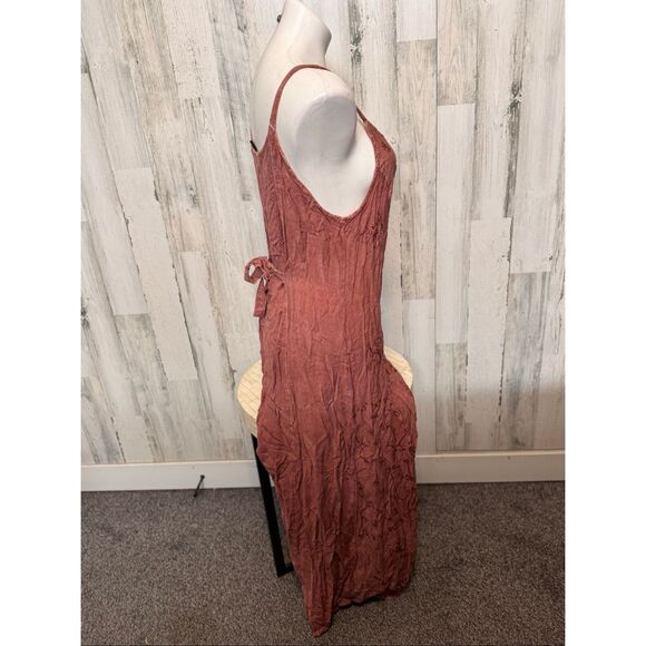 Spellbound NYC Boho Maxi Dress XL Brown Embroidered Button Front Rayon - Picture 5 of 6